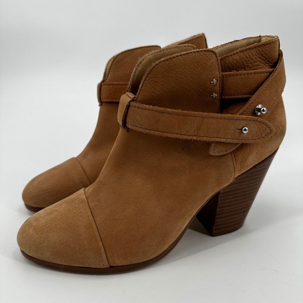 Rag & Bone Harrow Ankle Boots Camel Tan Leather Wrap Strap Block Heel Booties 10